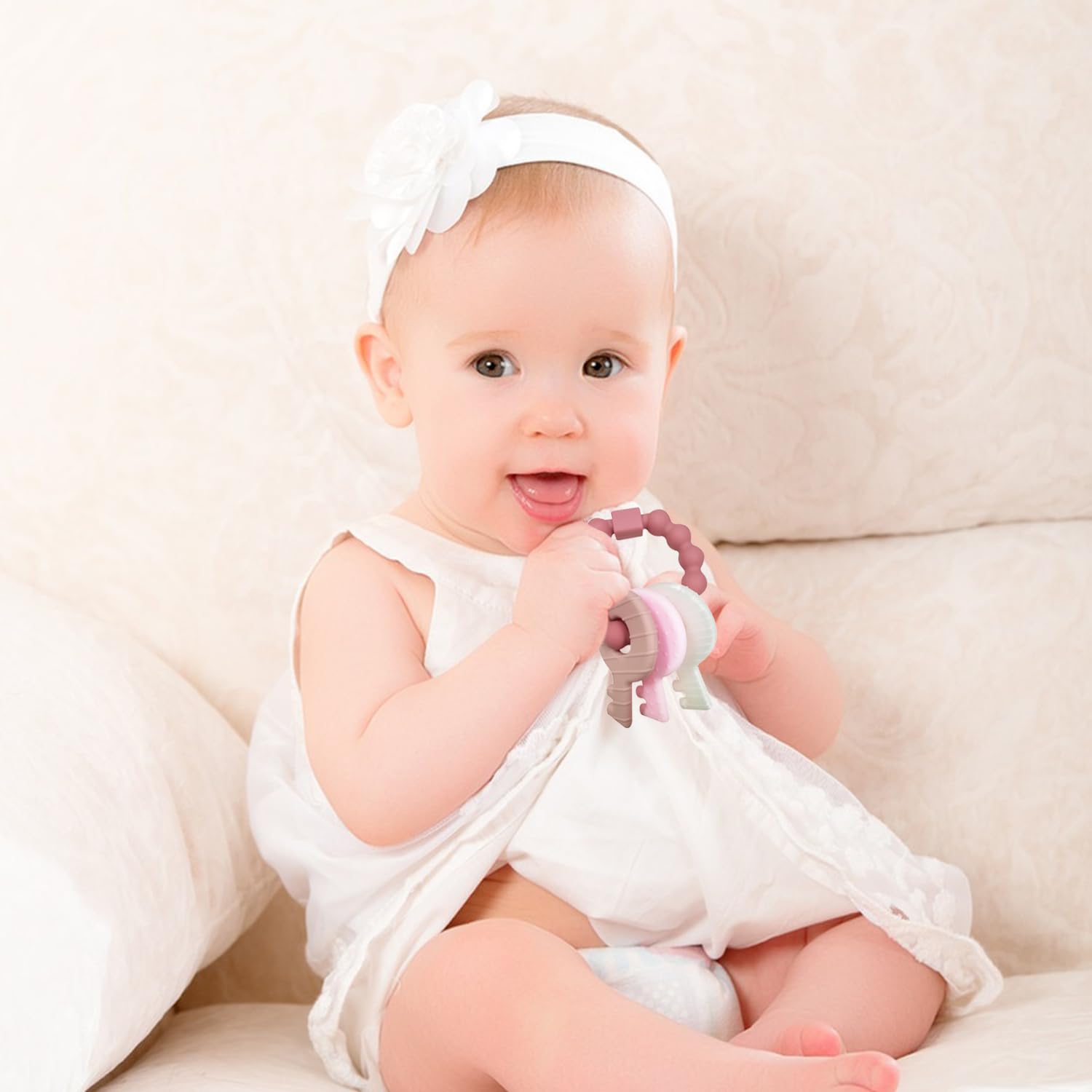 YAPPROMO Baby Teething Keys handheld size aids easy grasp and early hand-mouth coordination.