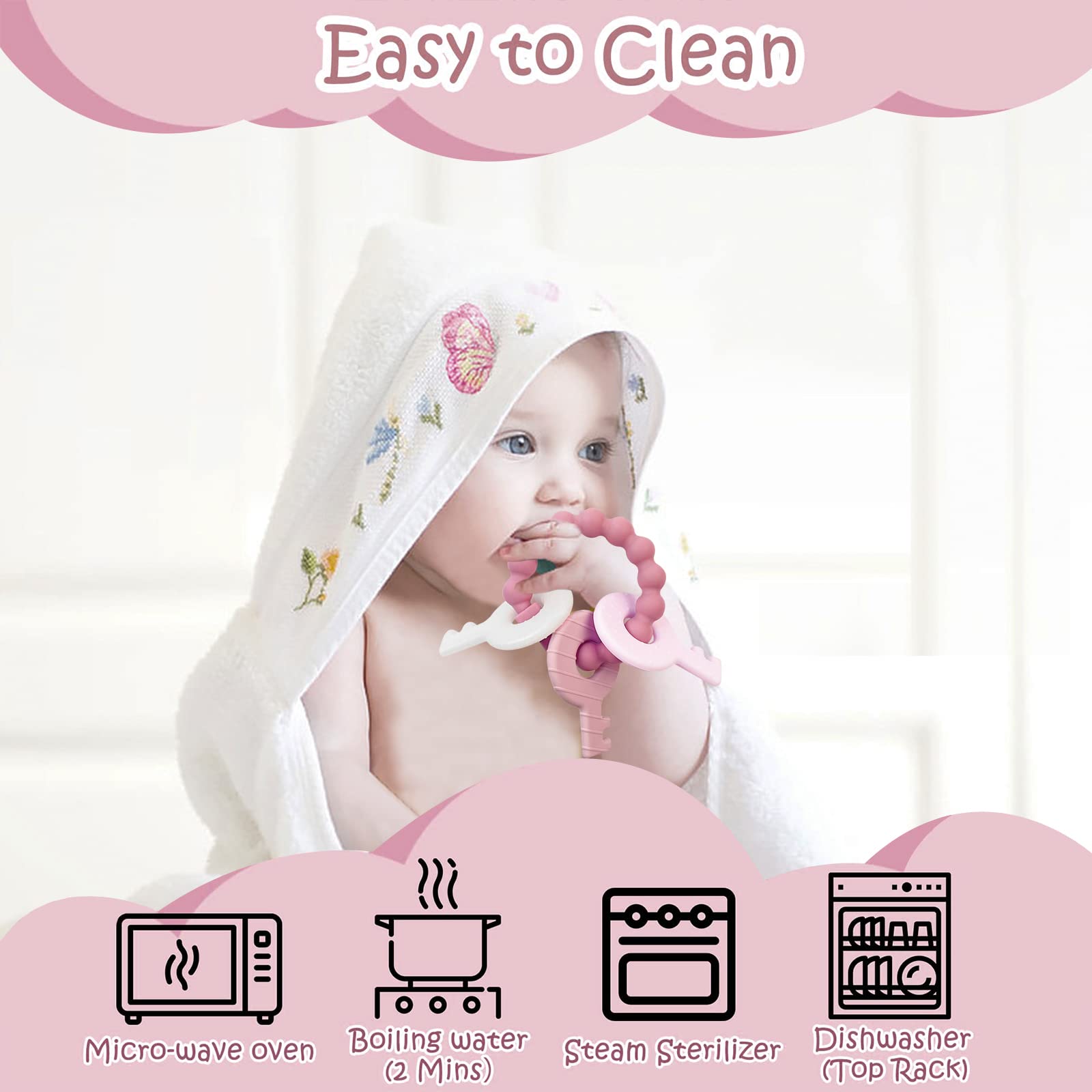 YAPPROMO Baby Teething Keys stroller-hook-ready portable design fits on outings.