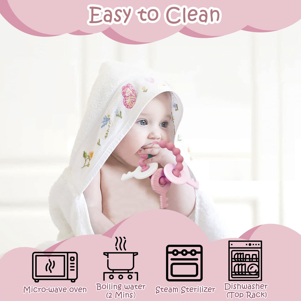 YAPPROMO Baby Teething Keys stroller-hook-ready portable design fits on outings.