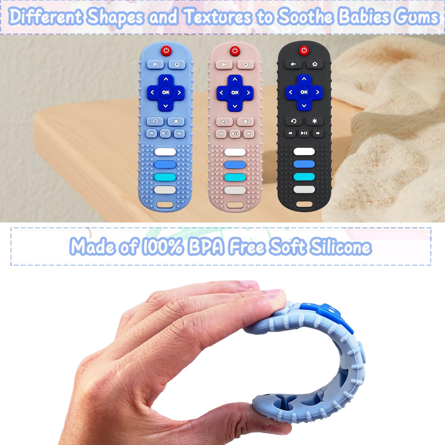 YAPPROMO bright colors teether captures infant attention for sensory exploration