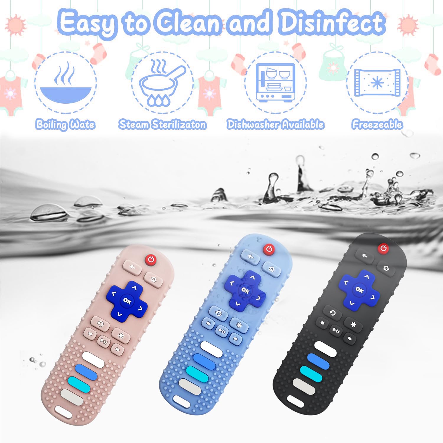 YAPPROMO dishwasher-safe teether shows easy cleaning and sanitization