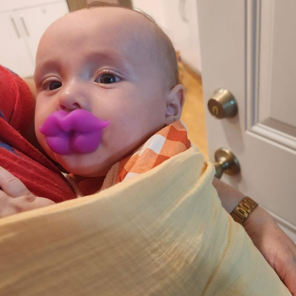 YAPPROMO funny baby pacifiers pink lips close-up showcasing lip design.