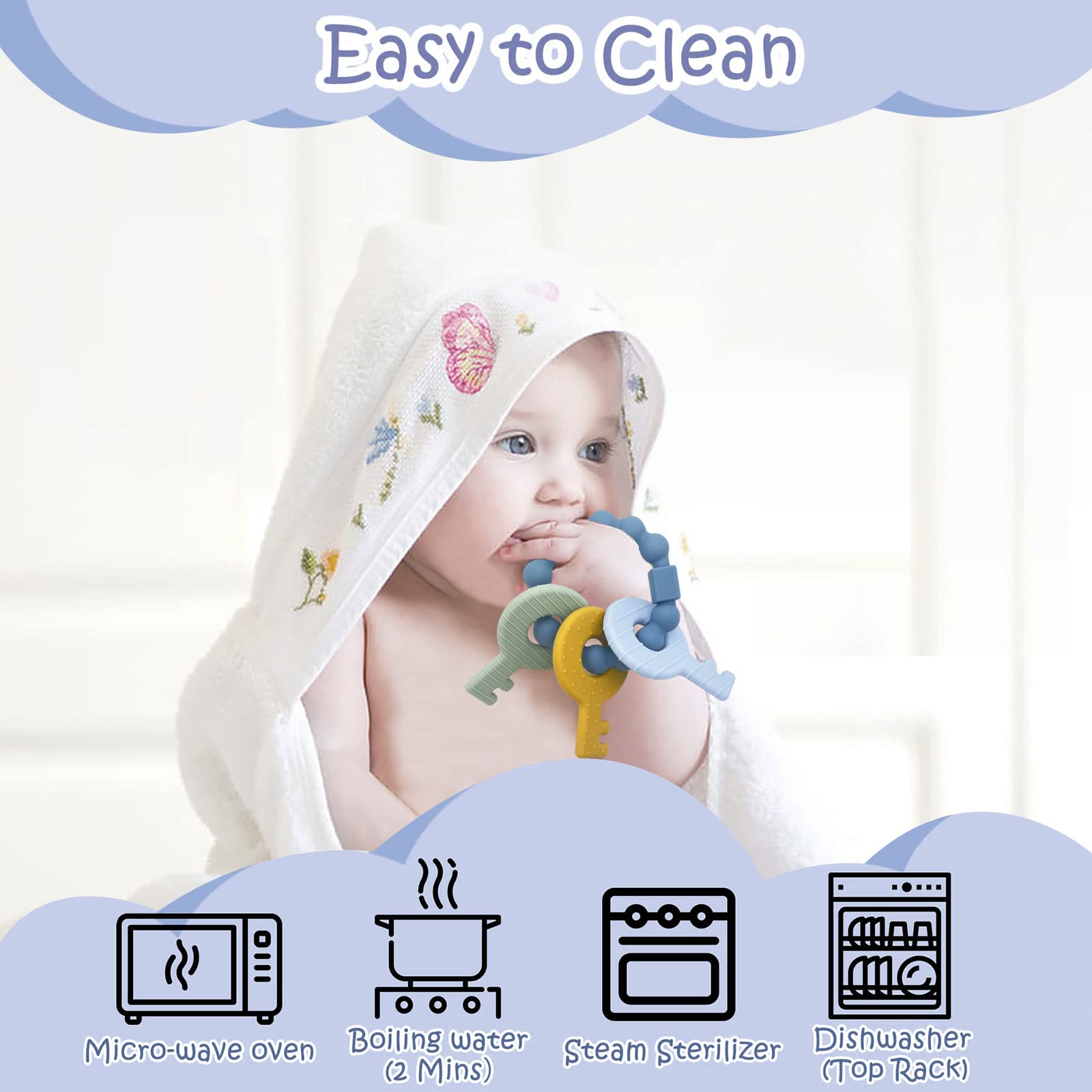 YAPPROMO soft-material teether in hand demonstrates gentle gum soothing.