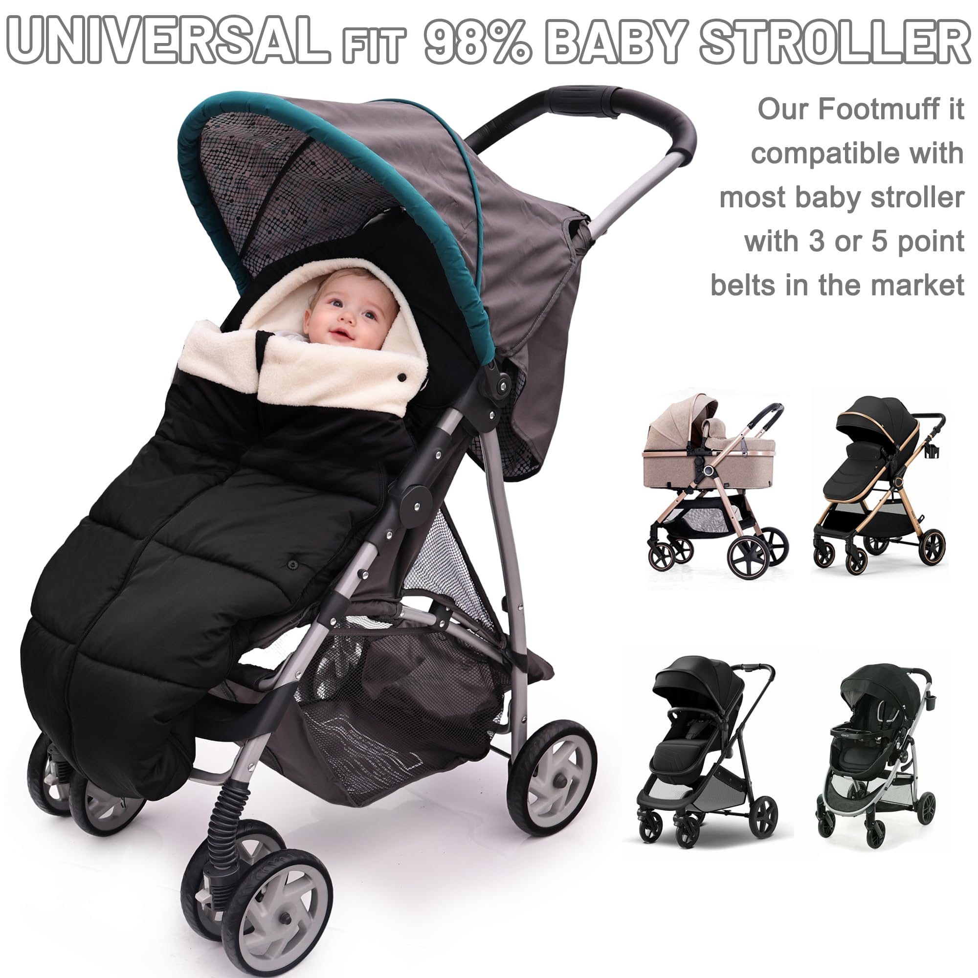 yarboofo Universal bunting bag 95x46 cm fits most strollers