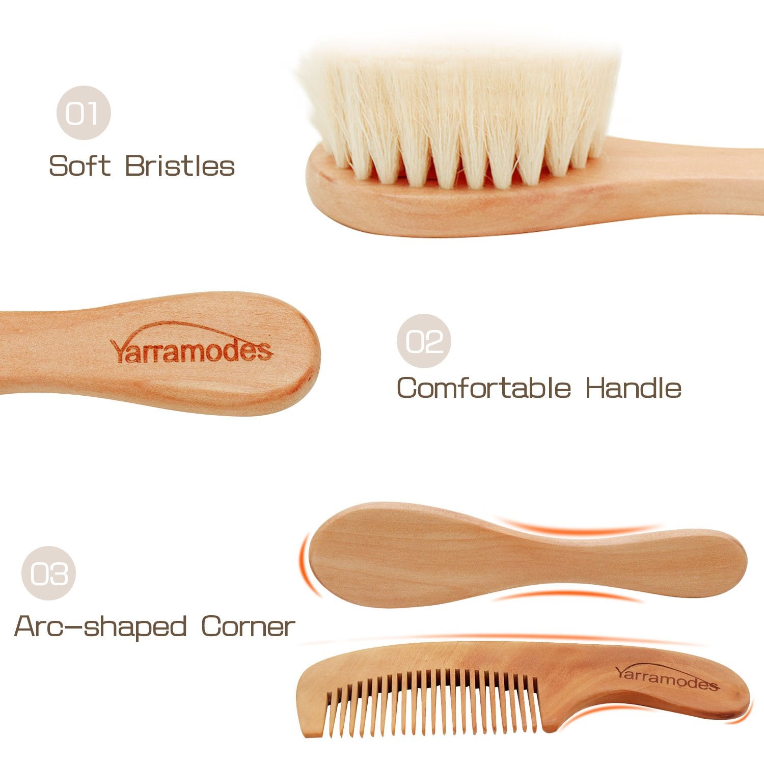 Yarra Modes soft bristle closeup reveals ultra-soft fibers for gentle grooming.