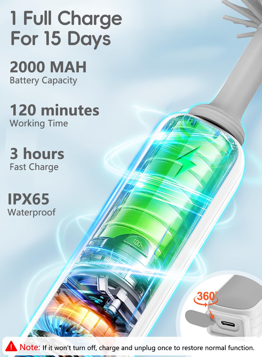 YASEW 2000mAh battery powers long cleaning sessions up to 120 minutes