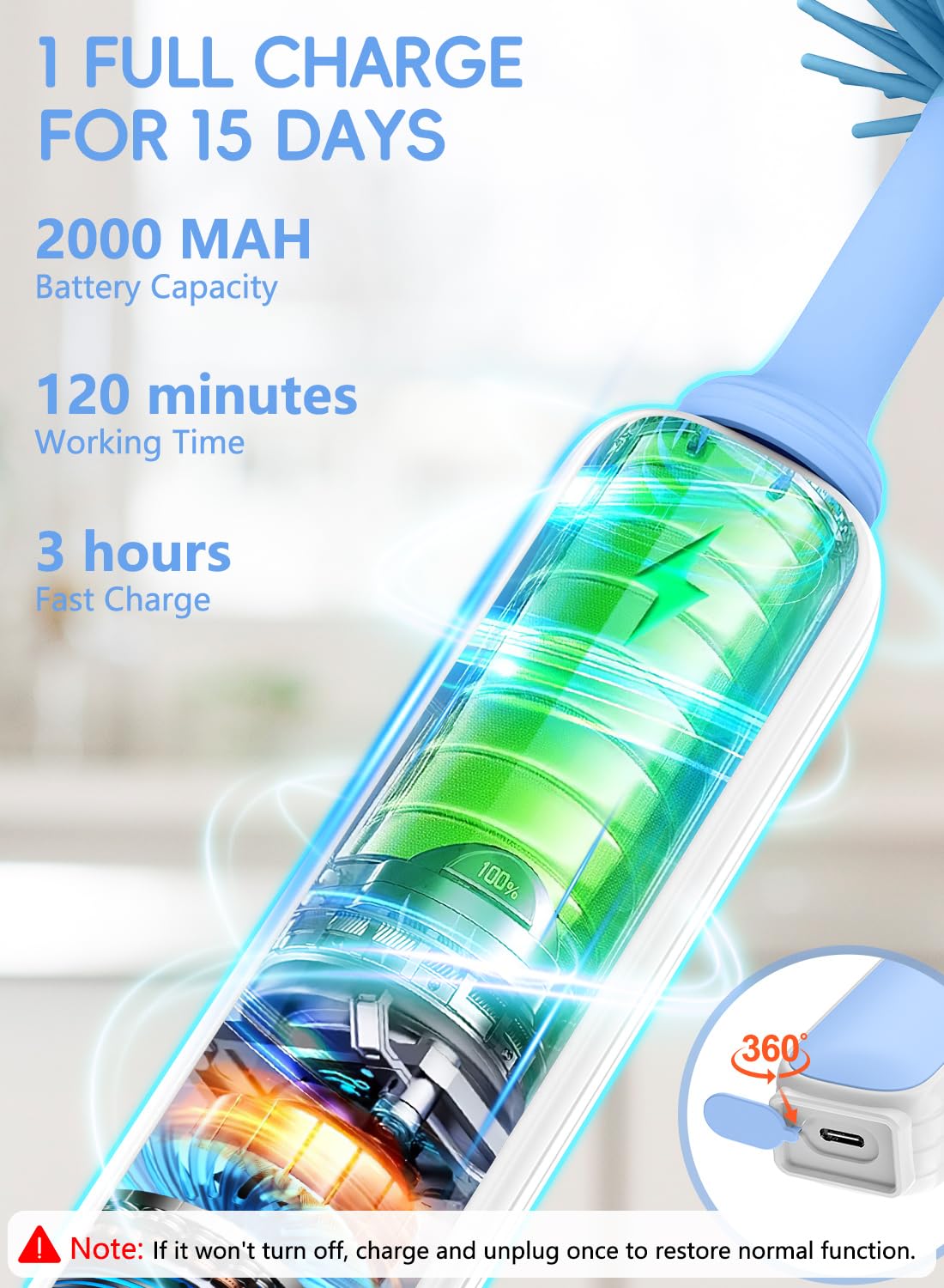 YASEW 2000mAh rechargeable motor powers deep cleaning performance.