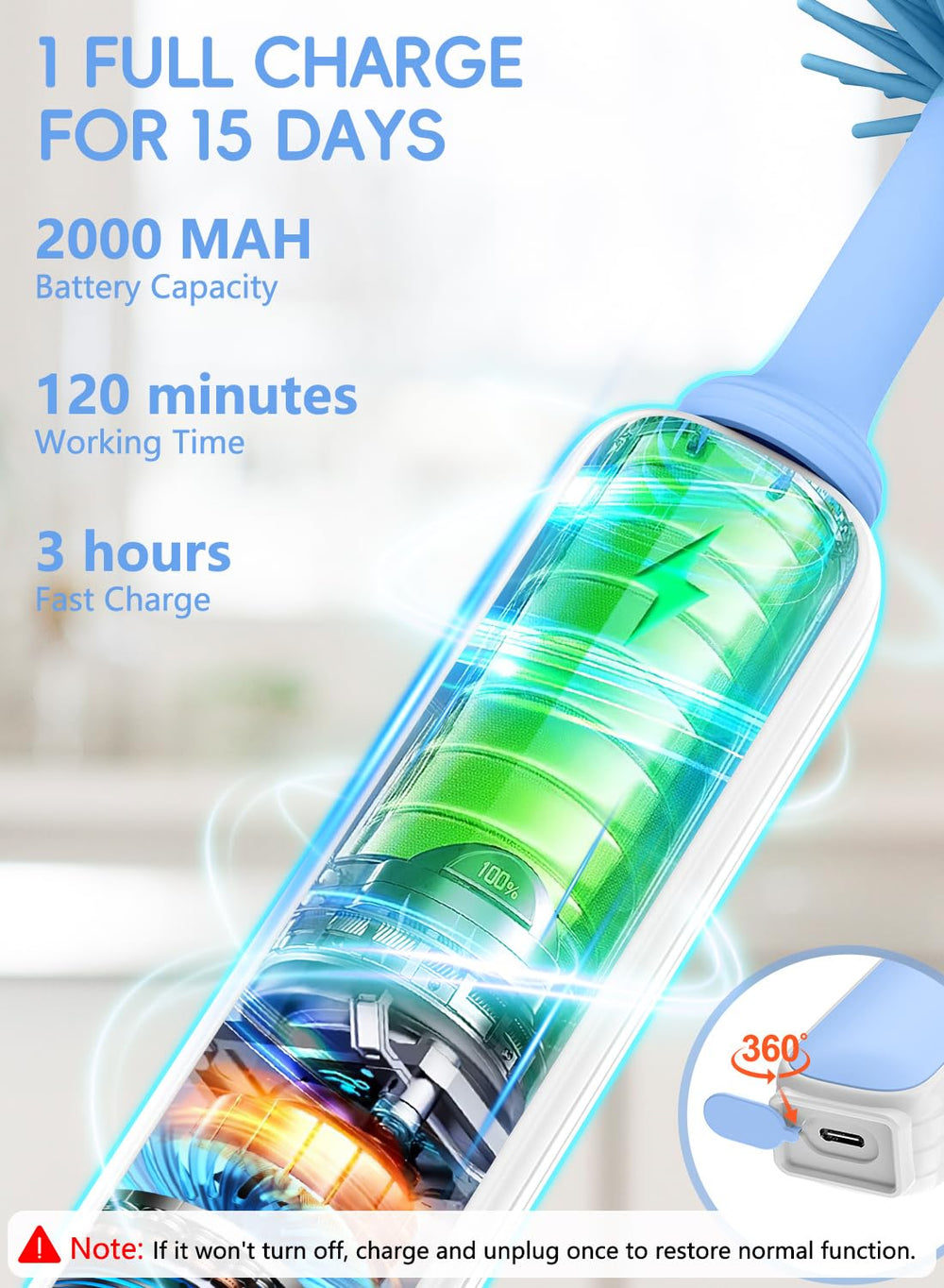 YASEW 2000mAh rechargeable motor powers deep cleaning performance.