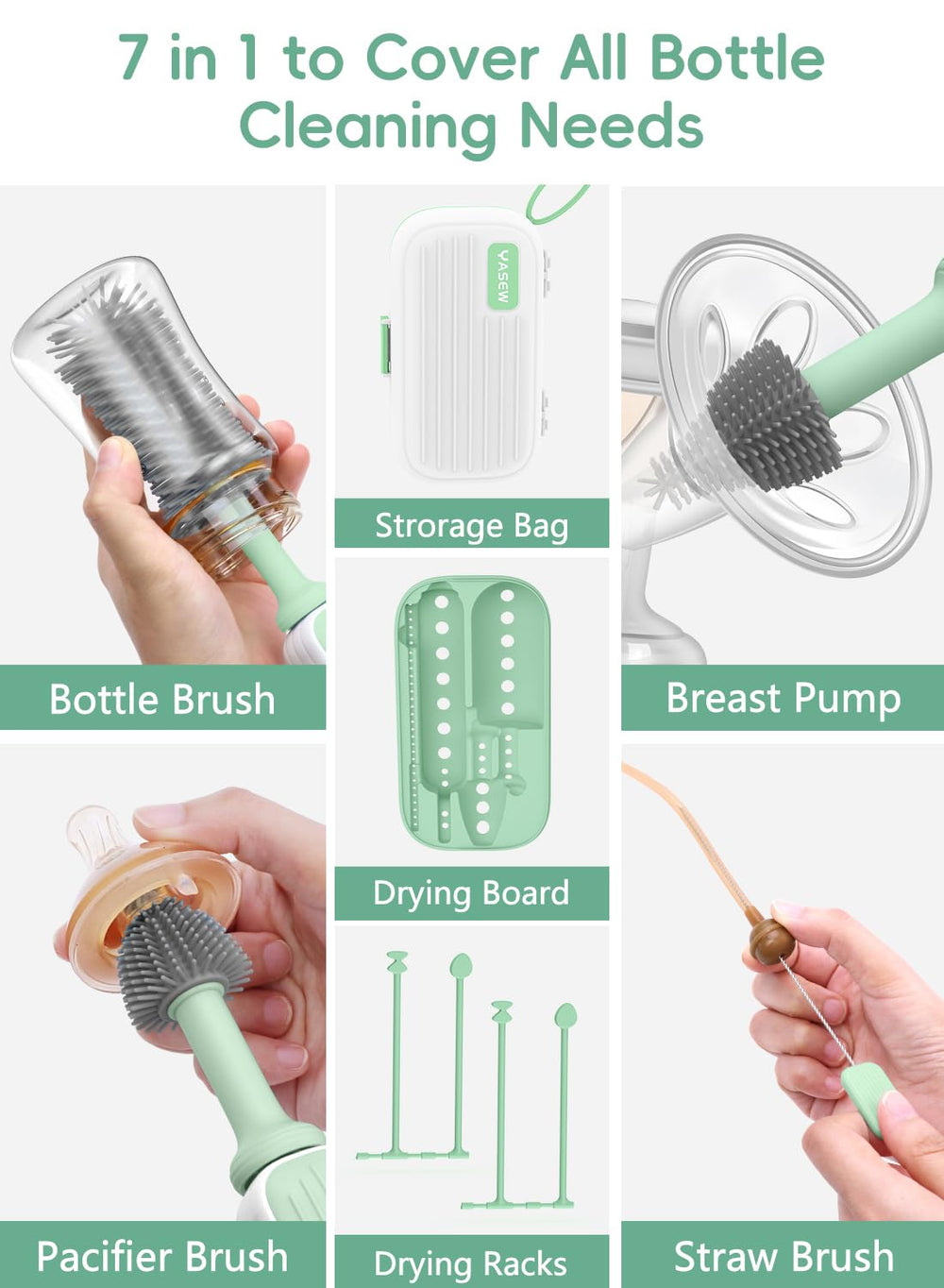 YASEW drying rack keeps components organized and dry after use.