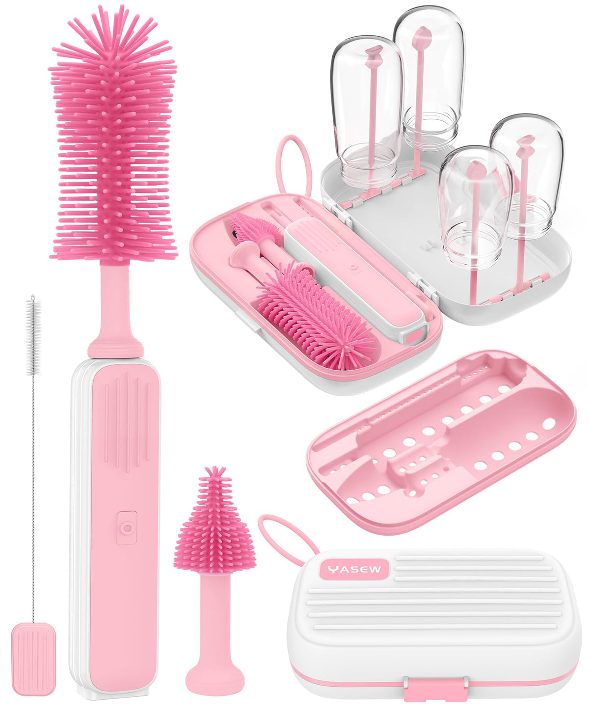 YASEW electric baby bottle brush cleaner with silicone head for deep cleaning bottles.