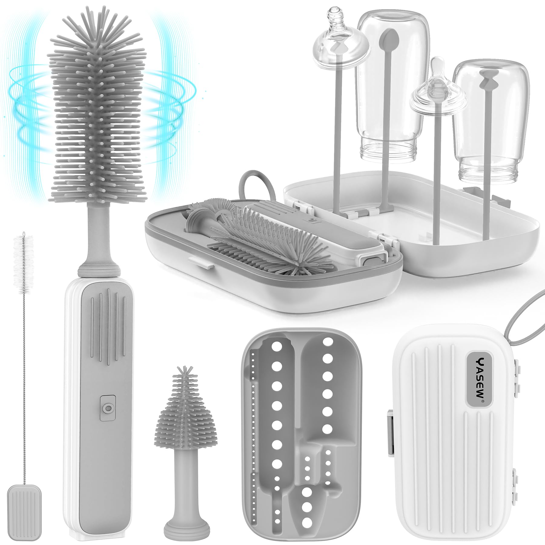 YASEW electric bottle brush cleaner front view showing compact travel-friendly design for on the go cleaning