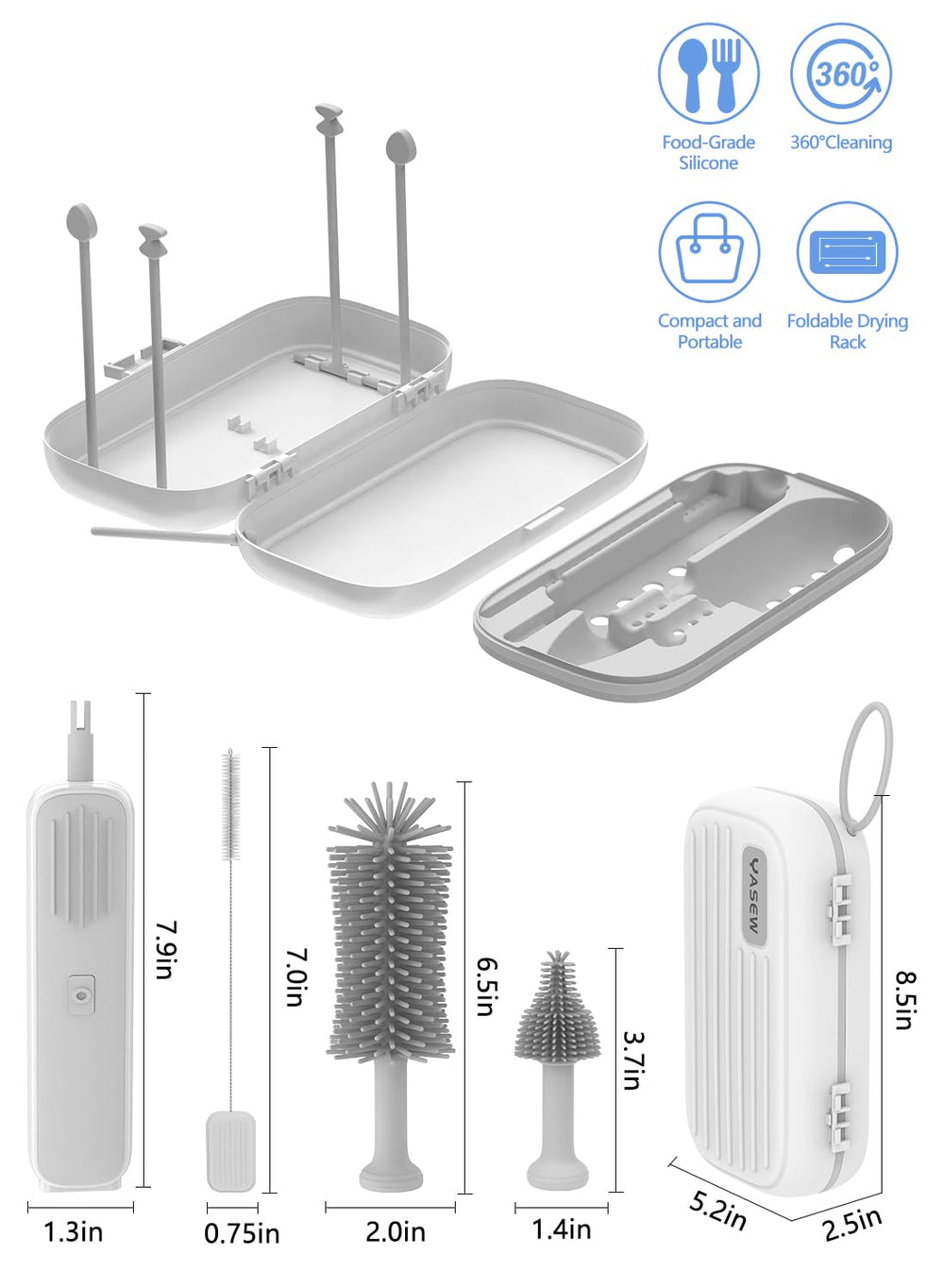 YASEW grey product shot highlights sleek travel design and practicality.