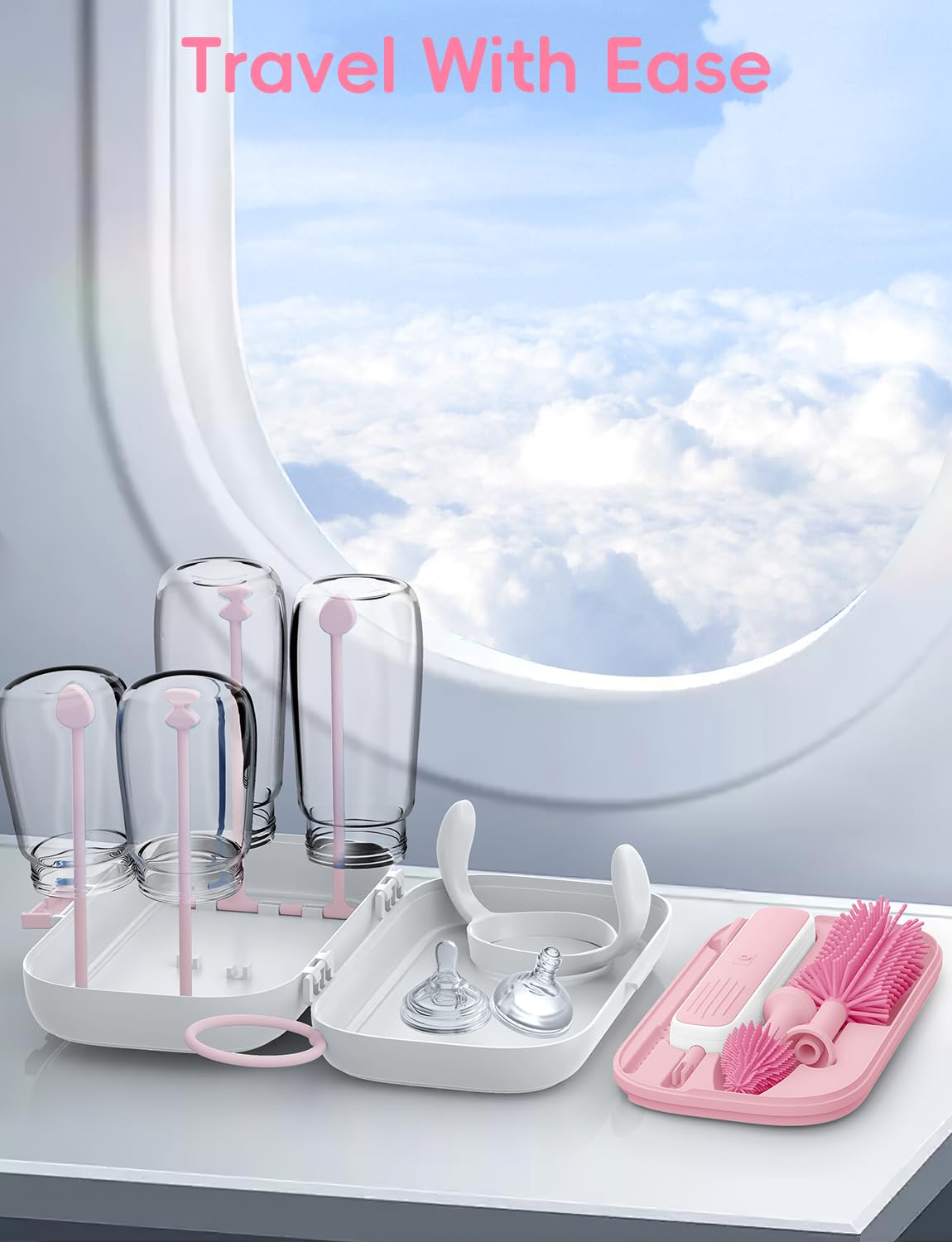 YASEW on-the-go moms kit shown beside travel-ready bottle set.