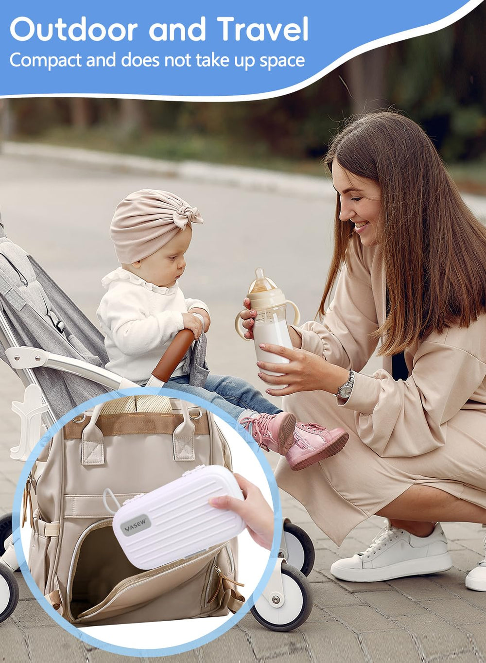 YASEW on-the-go use showcases portable baby bottle care kit.
