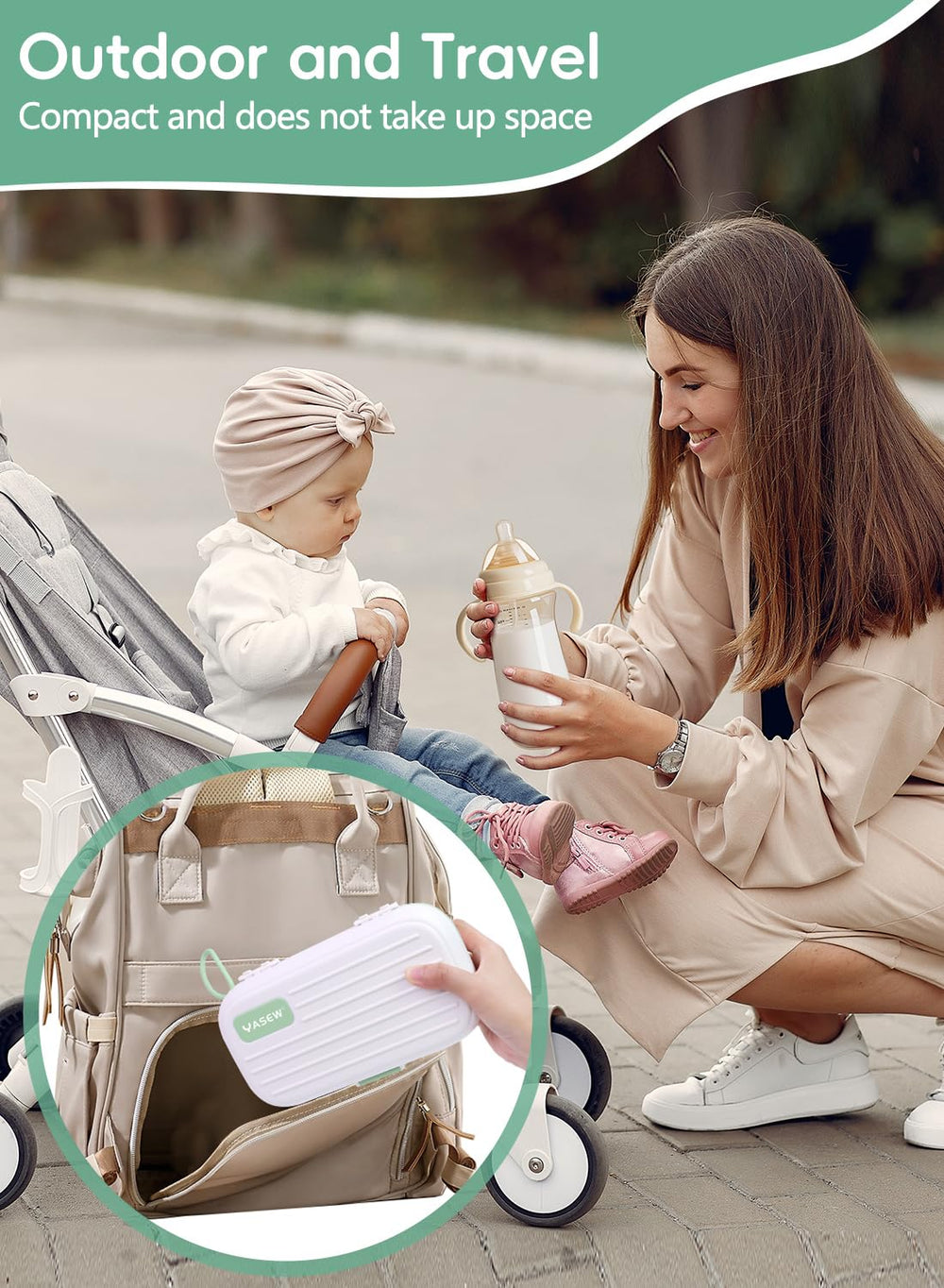 YASEW on-the-go travel kit pictured in a diaper bag.
