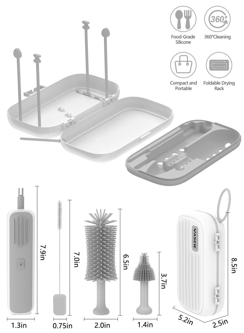 YASEW soft BPA-free silicone bristles protect bottles during gentle cleaning