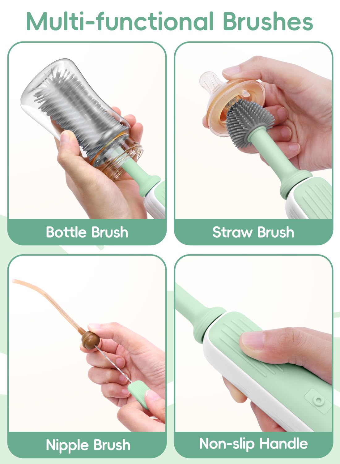 YASEW two-speed bottle cleaner demonstrates adjustable cleaning power.