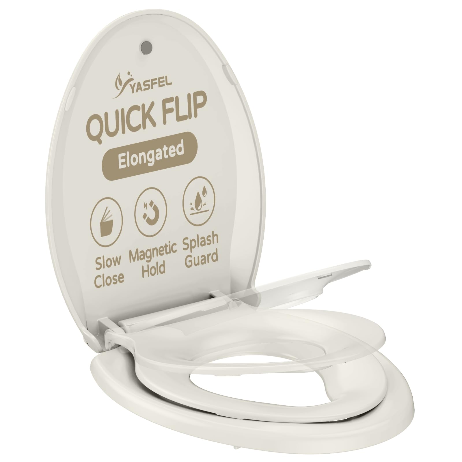YASFEL biscuit elongated seat with soft-close for quiet bathroom use