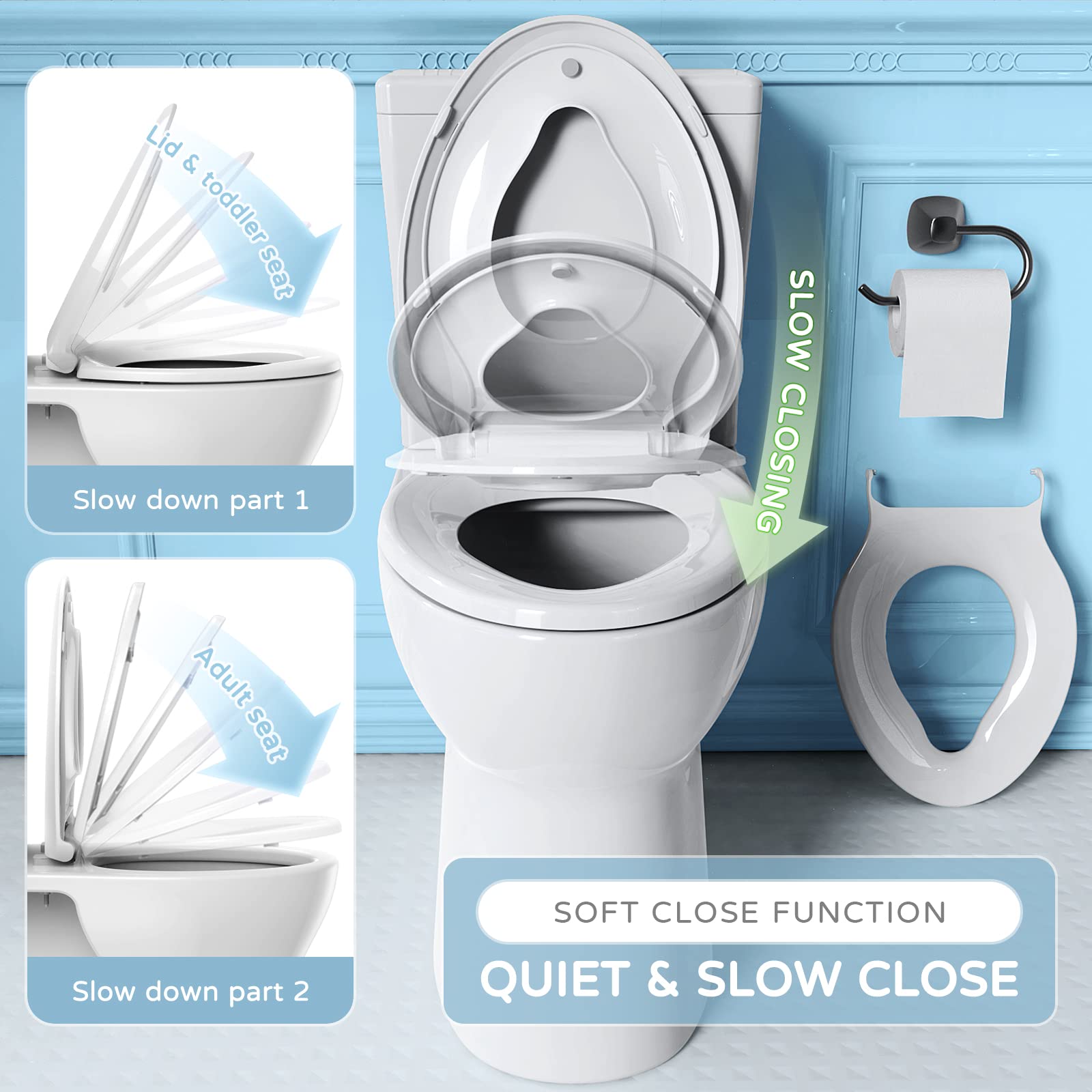 YASFEL ceramic-texture plastic toilet seat emphasizes durability and stain resistance.