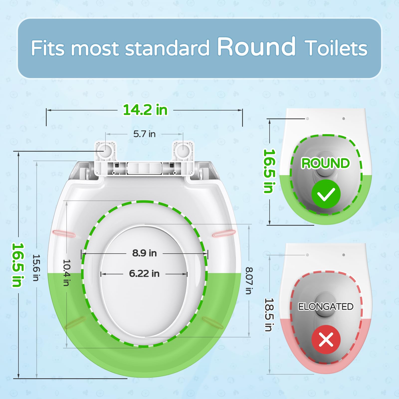 YASFEL soft-close round seat lowers quietly, protecting ears and fingers during night routines.
