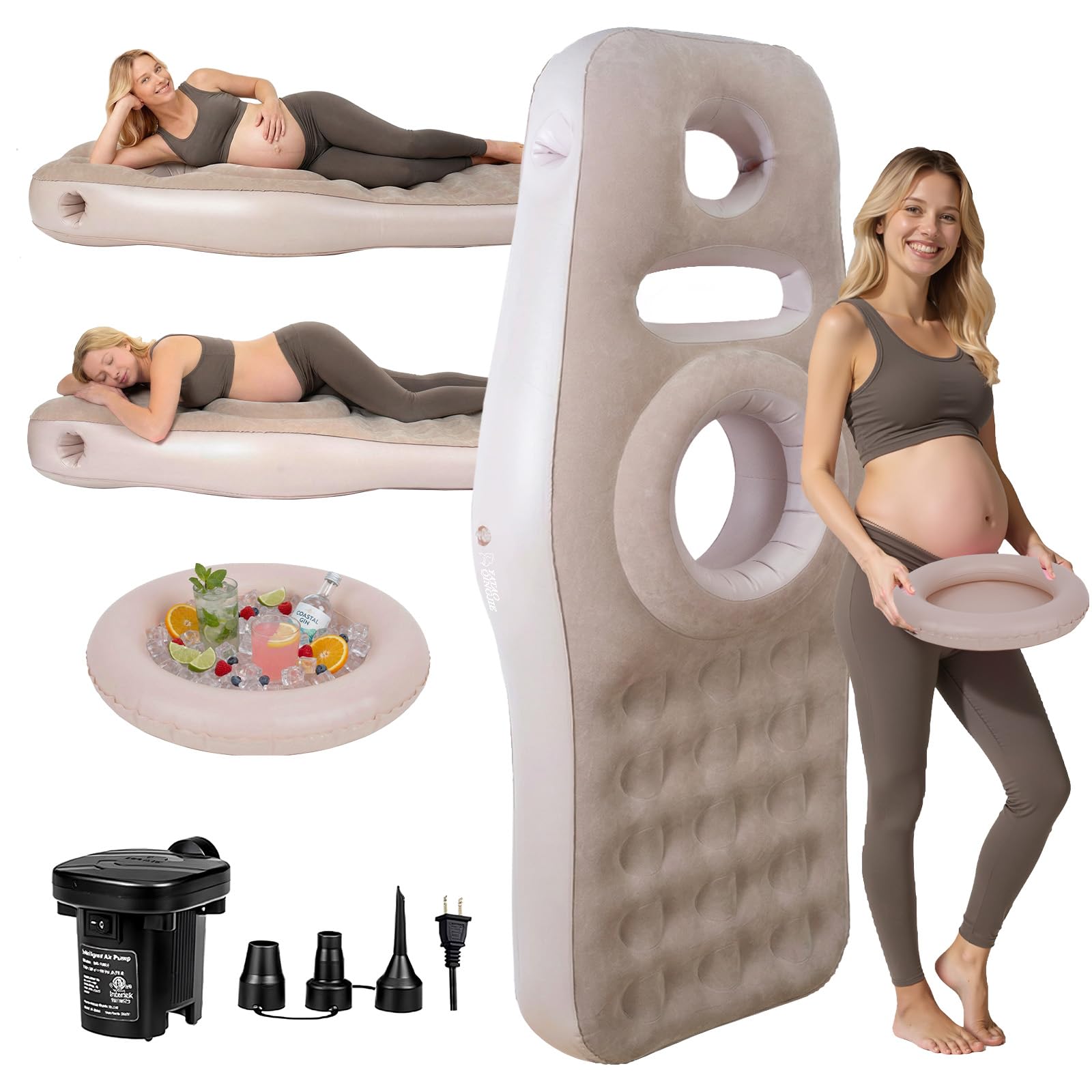 YATAOQINGJIE inflatable pregnancy pillow belly-hole shows expanded belly space for front-sleep comfort.