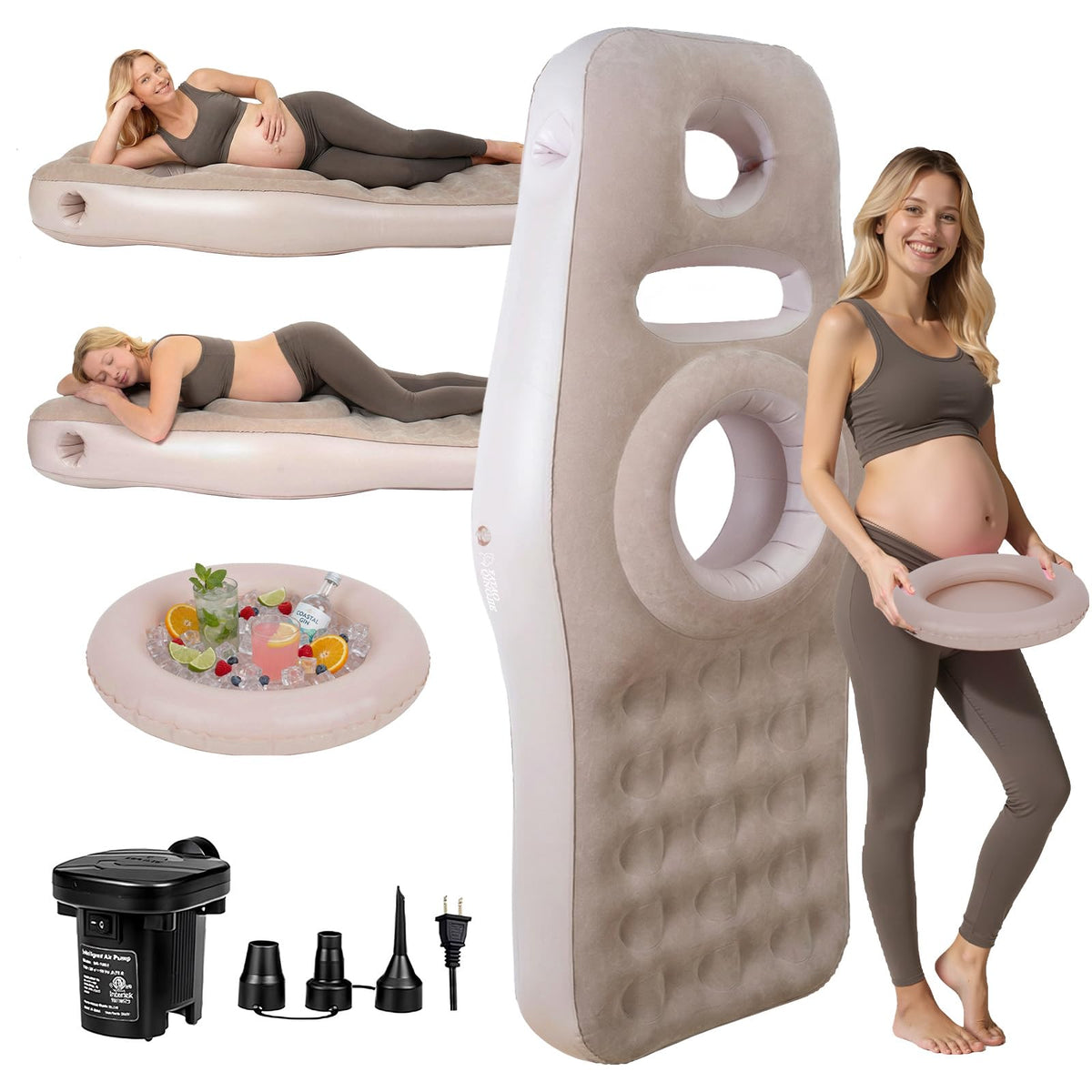 YATAOQINGJIE inflatable pregnancy pillow belly-hole shows expanded belly space for front-sleep comfort.
