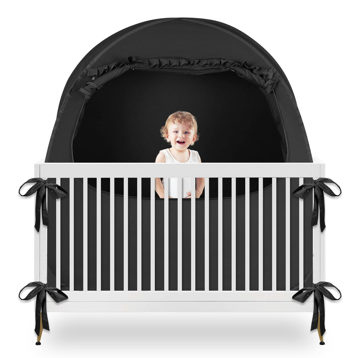 YAVIL blackout baby sleep tent open in crib for daytime naps