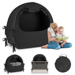 YAVIL crib blackout tent over crib creates a calmer, darker sleep space for naps.