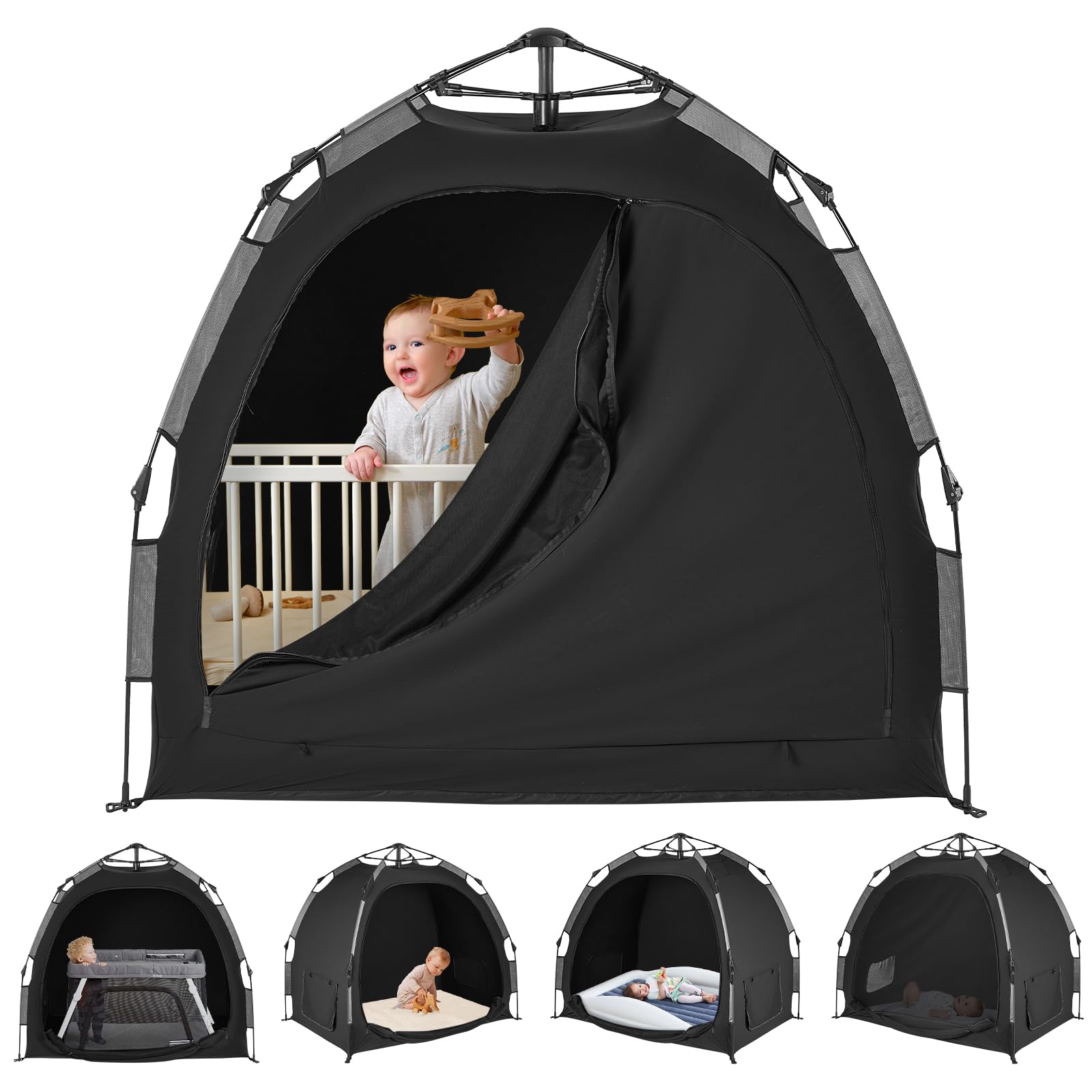 YAVIL Pack N Play blackout cover folded for compact travel and storage.
