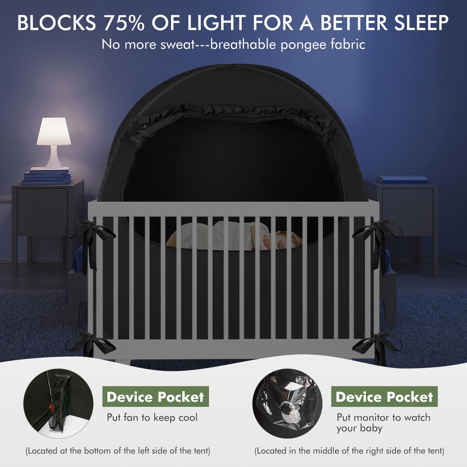 YAVIL pack-n-play sleep tent fits securely for on-the-go naps and travel.