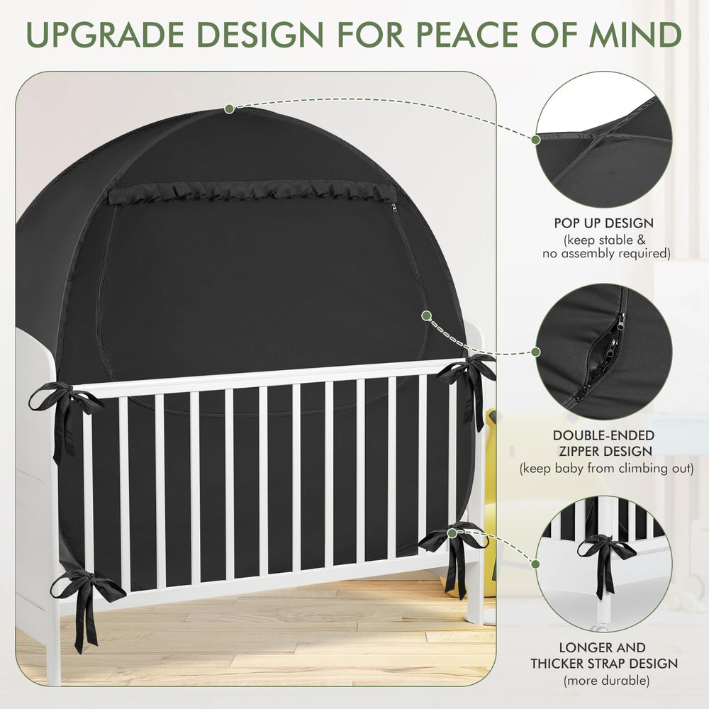 YAVIL safe-bottom-design keeps the tent securely in place over a crib.