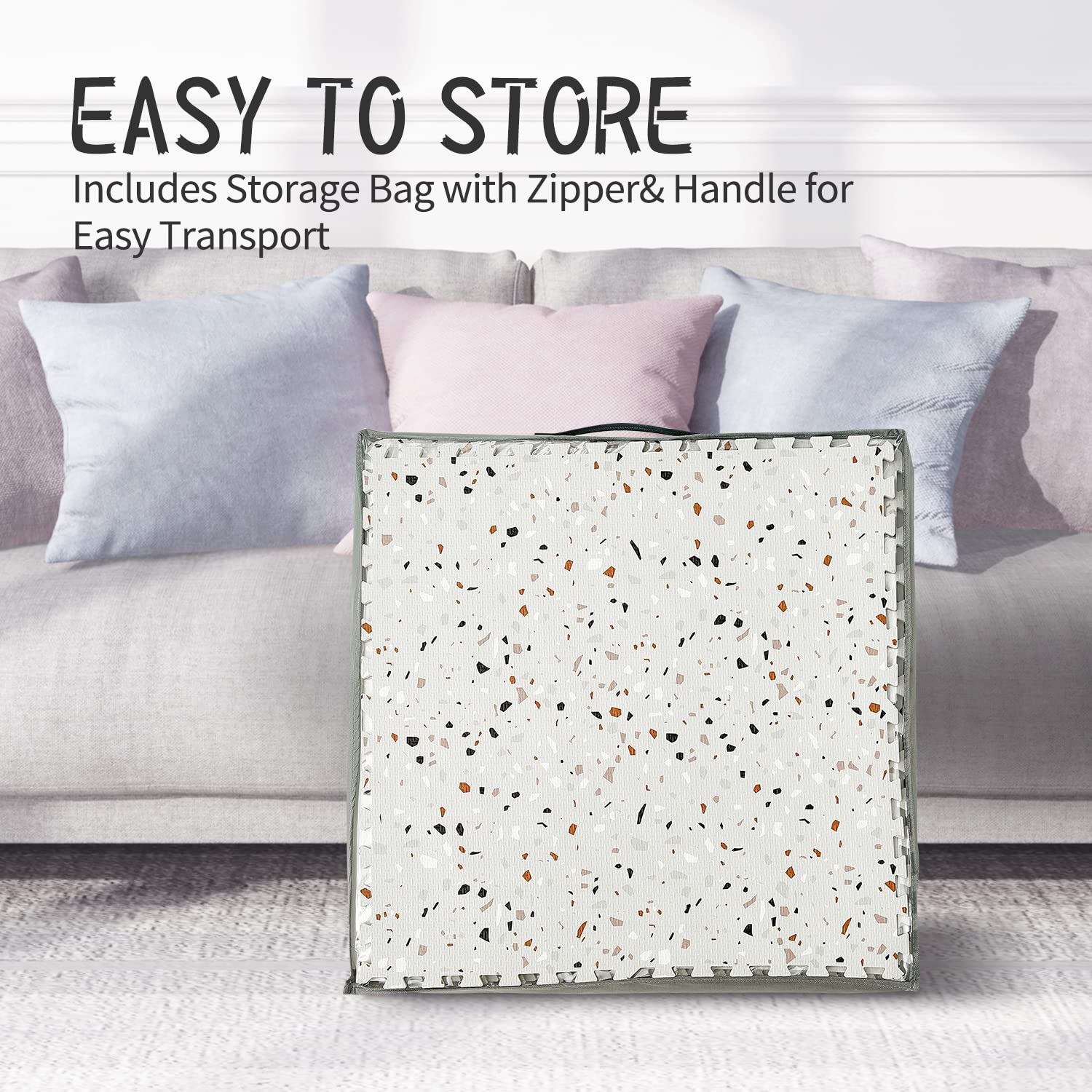 Yay! Mats storage-bag-included demonstrates tidy packing and quick cleanup after playtime.