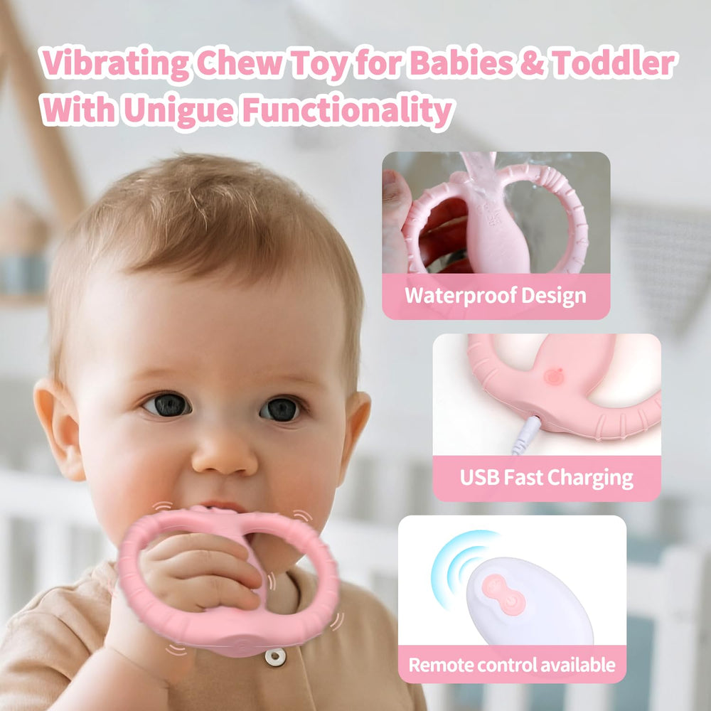 Yayajiao baby teether grip ergonomic pink designed for easy hold and motor skill practice.