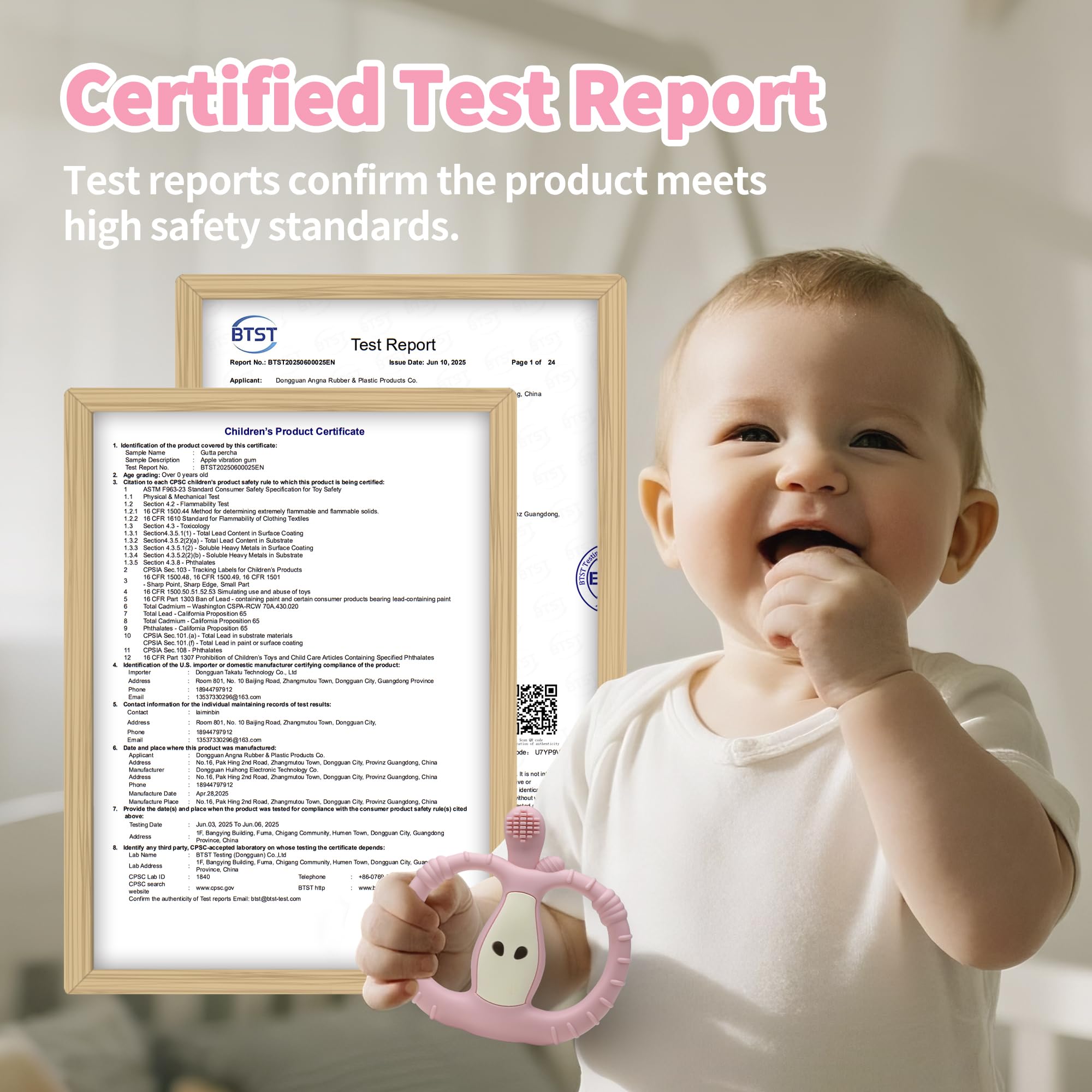 Yayajiao food-grade silicone teether pink highlighting safe chewing for teething and sensory exploration.