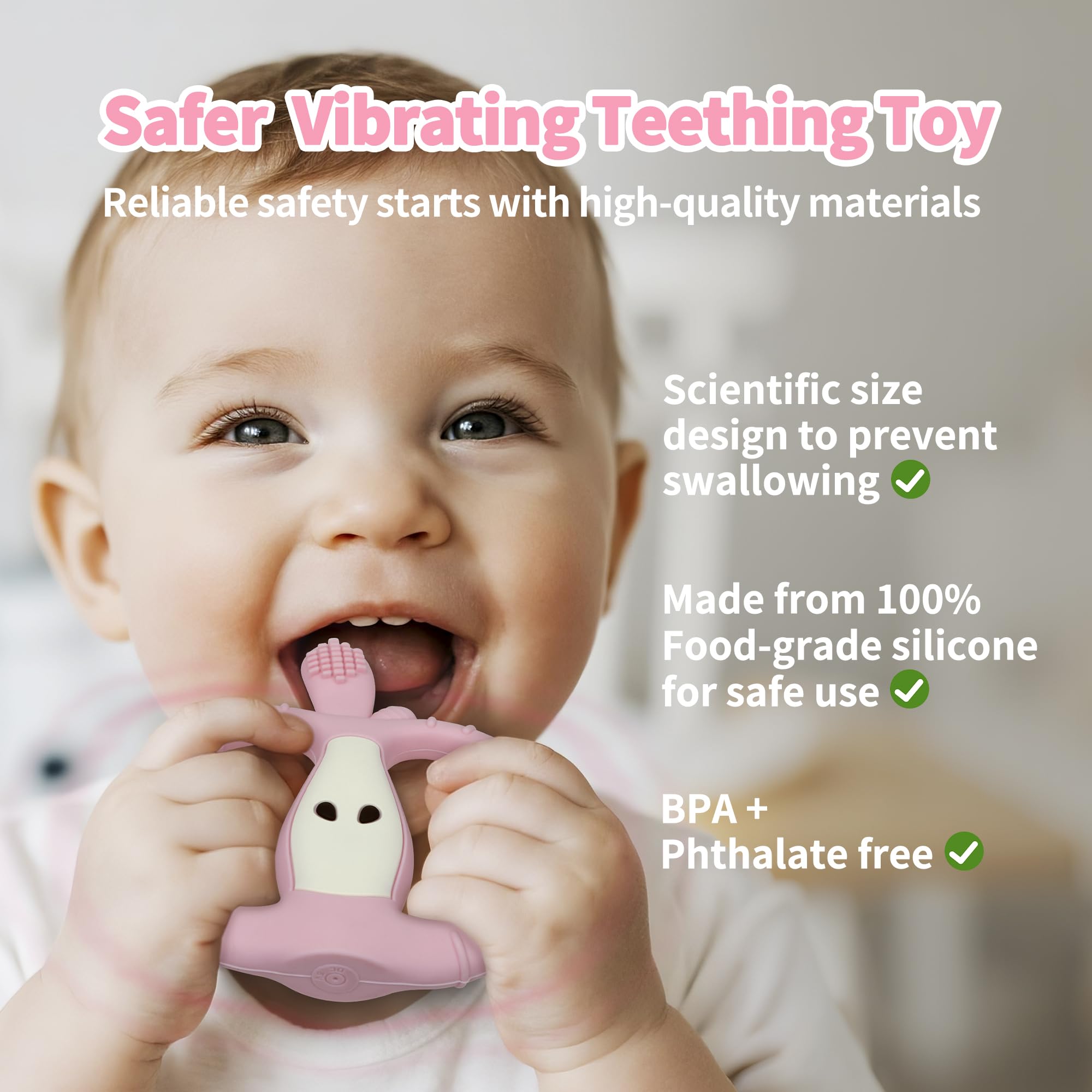 Yayajiao teether remote-control setup pink demonstrating mode switching during playtime.