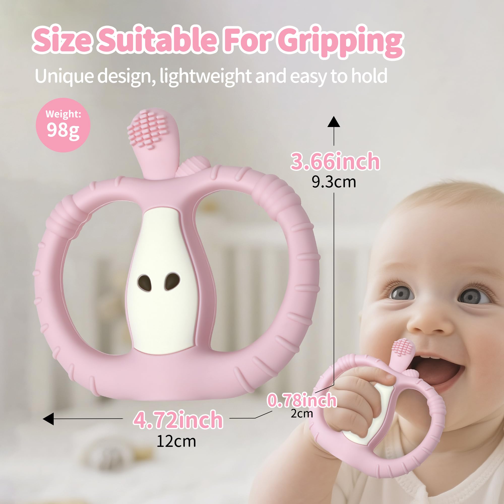 Yayajiao teether waterproof and easy to clean pink ideal for messy teething moments.