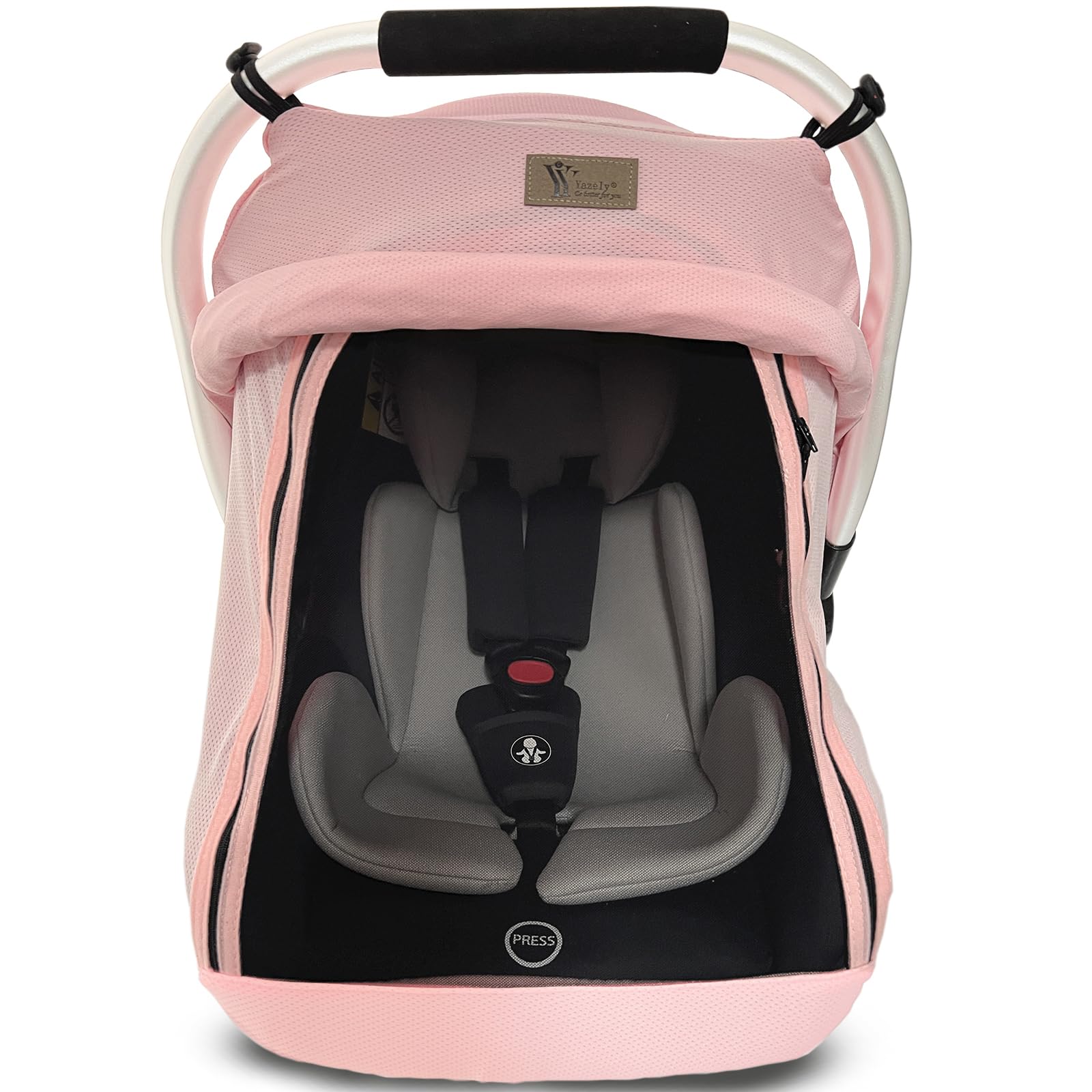 Yazely baby car seat cover in pink with breathable net for outdoor comfort