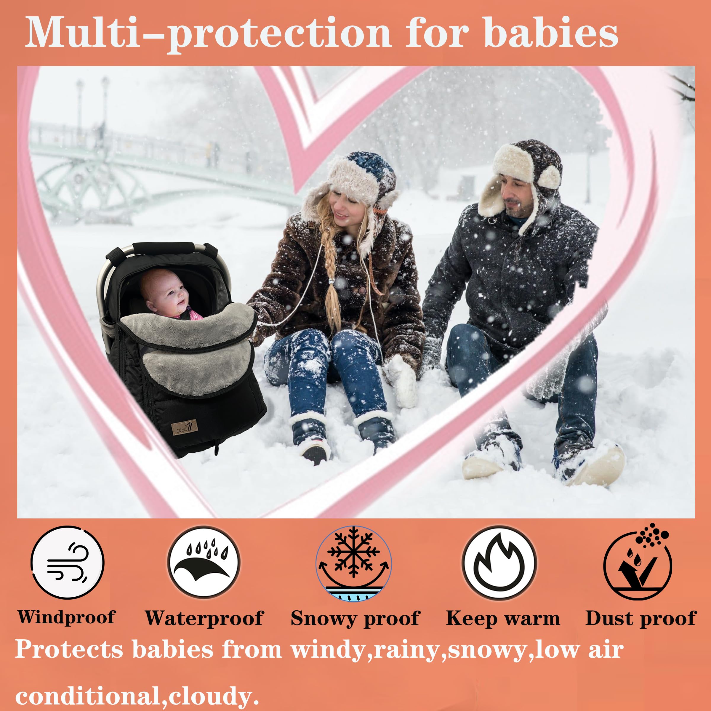 Yazely baby car seat cover winter waterproof keeps baby dry in rain or snow.