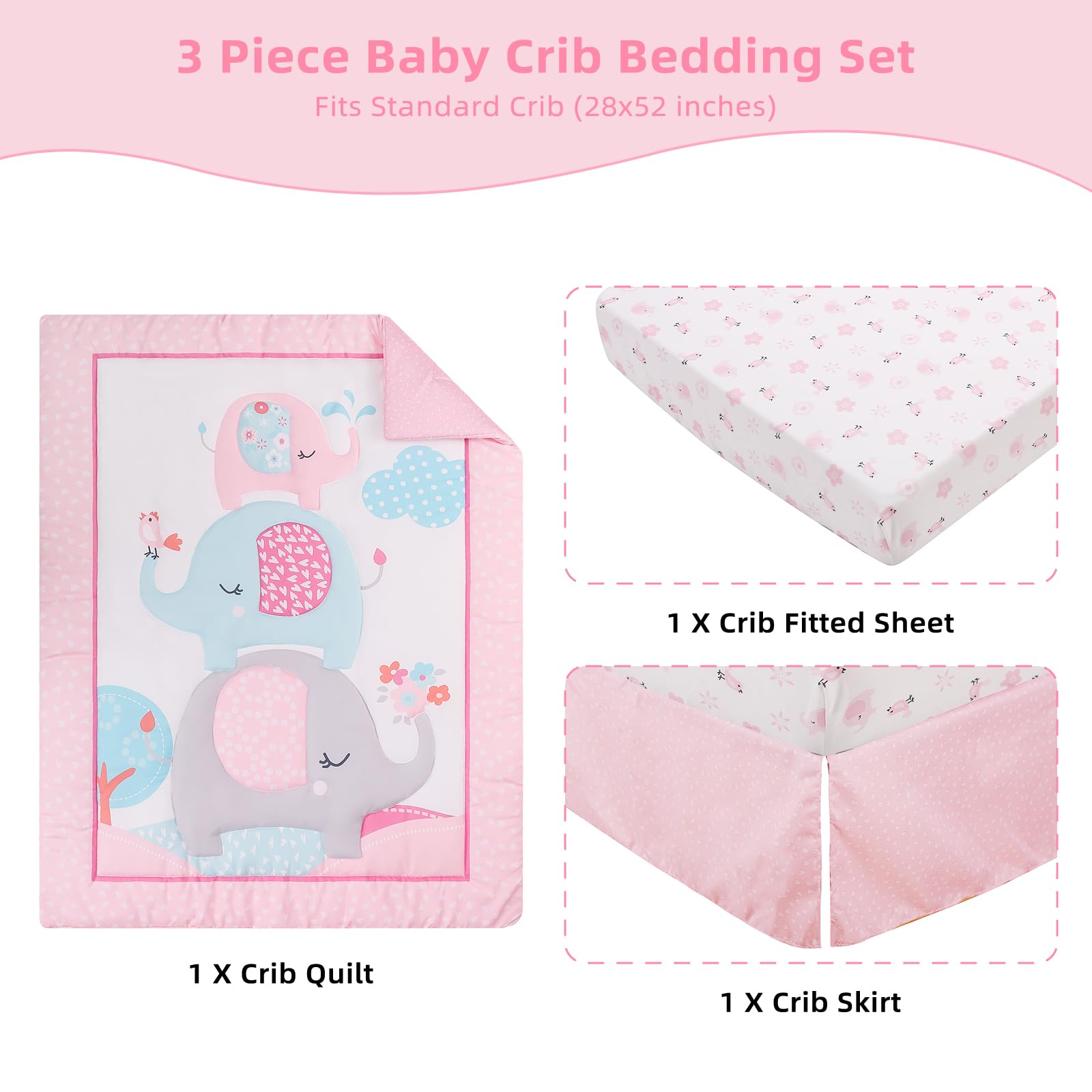 YCDTMY fitted sheet for standard cribs provides a snug, secure fit.