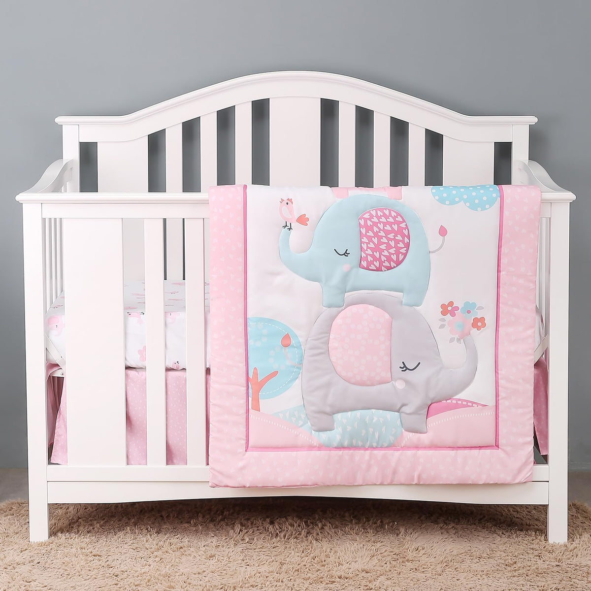 YCDTMY crib bedding pink elephant quilt adds warm, cozy comfort for nap time.
