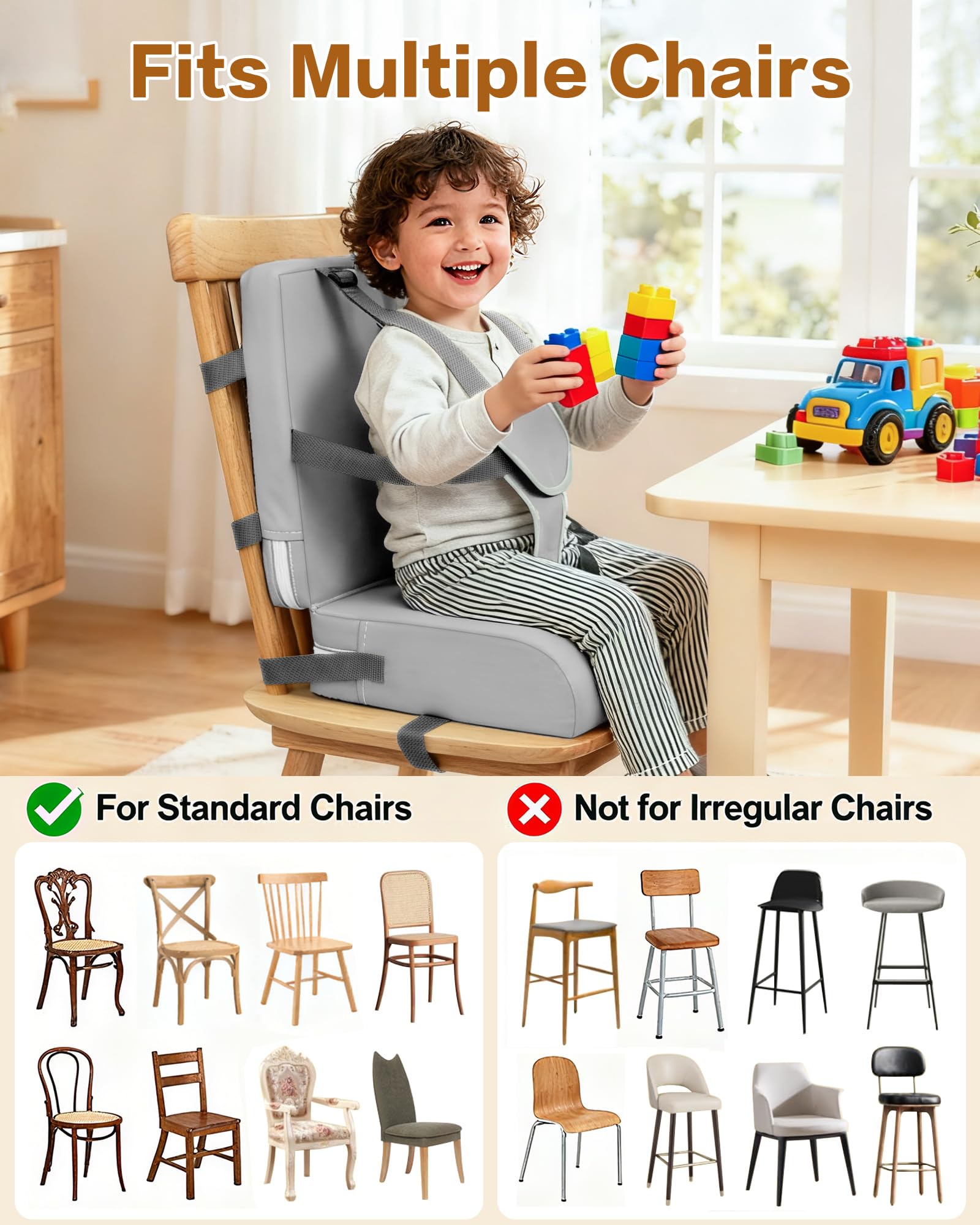 YCDTMY Toddler booster seat cleaning image shows waterproof wipe-clean surface