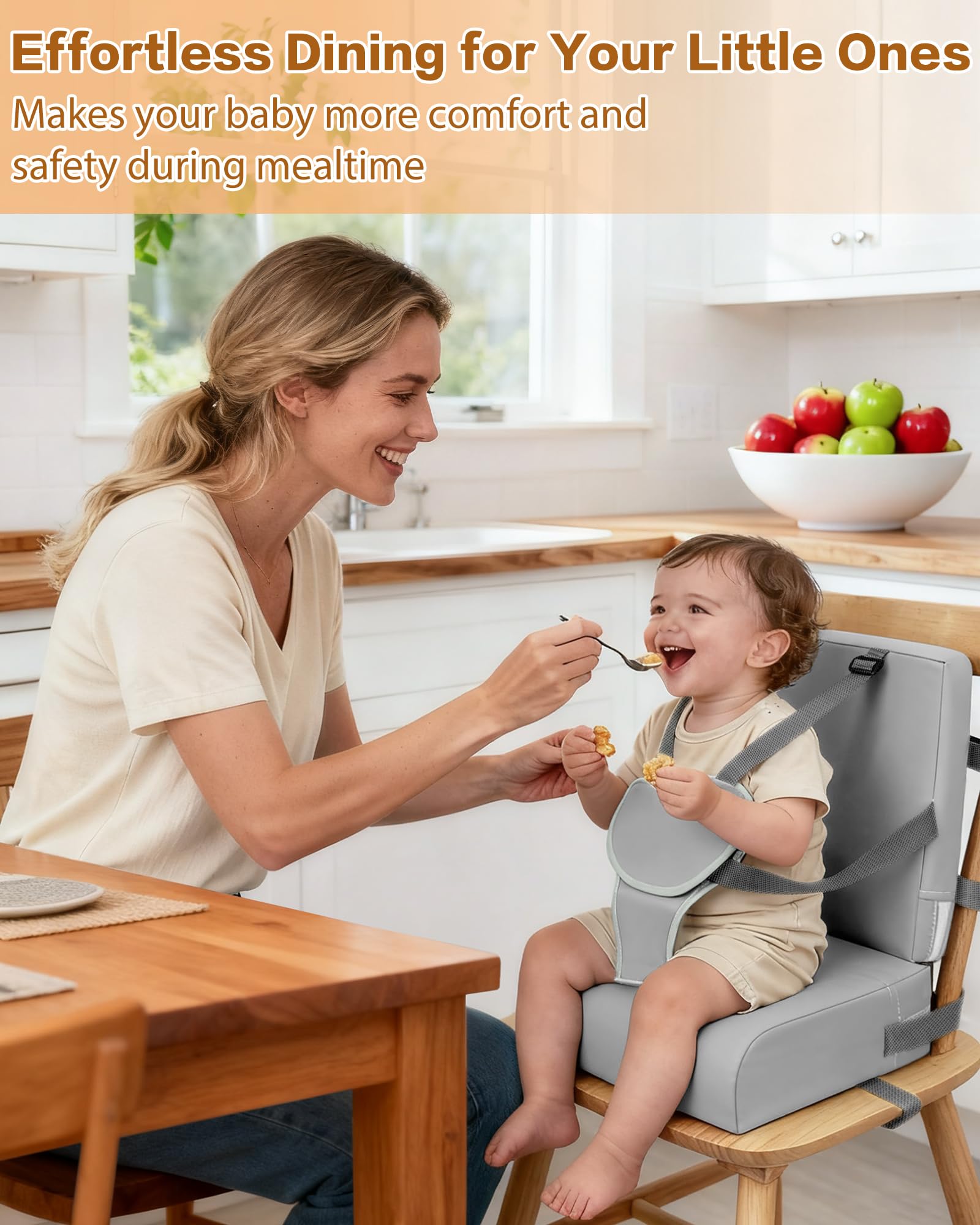 YCDTMY Toddler booster seat dimensions closeup shows cushion and chair-fit details