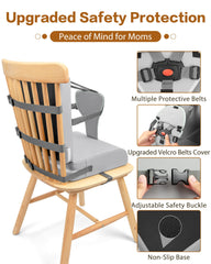 YCDTMY Toddler Booster Seat side view highlights secure strap system for chair compatibility