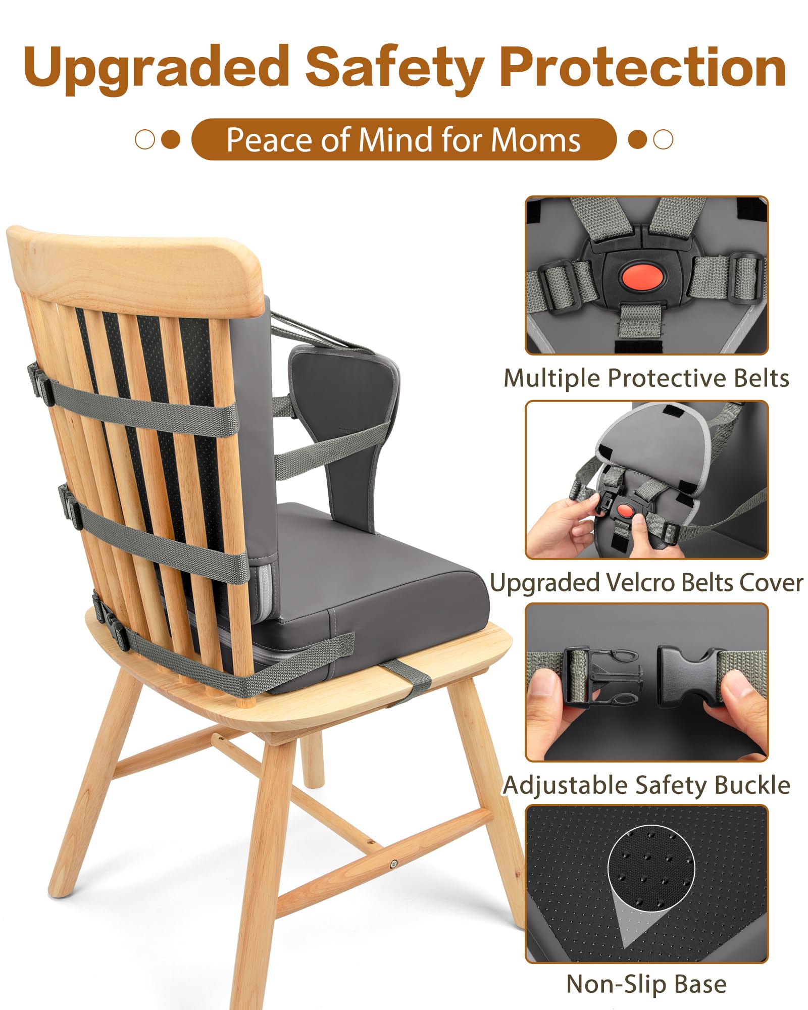 YCDTMY booster seat strap system keeps child secure during dining.
