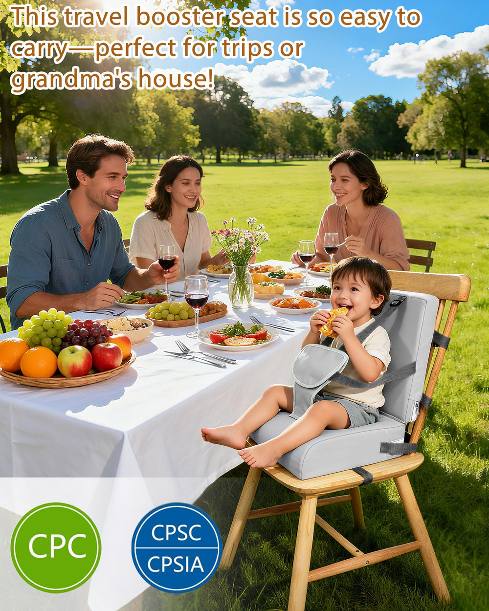 YCDTMY Booster seat travel-use photo illustrates portable design for home and outings