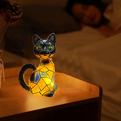 Yckeogln Retro Cat Lamp on desk showcases vibrant resin art for bright workspaces.