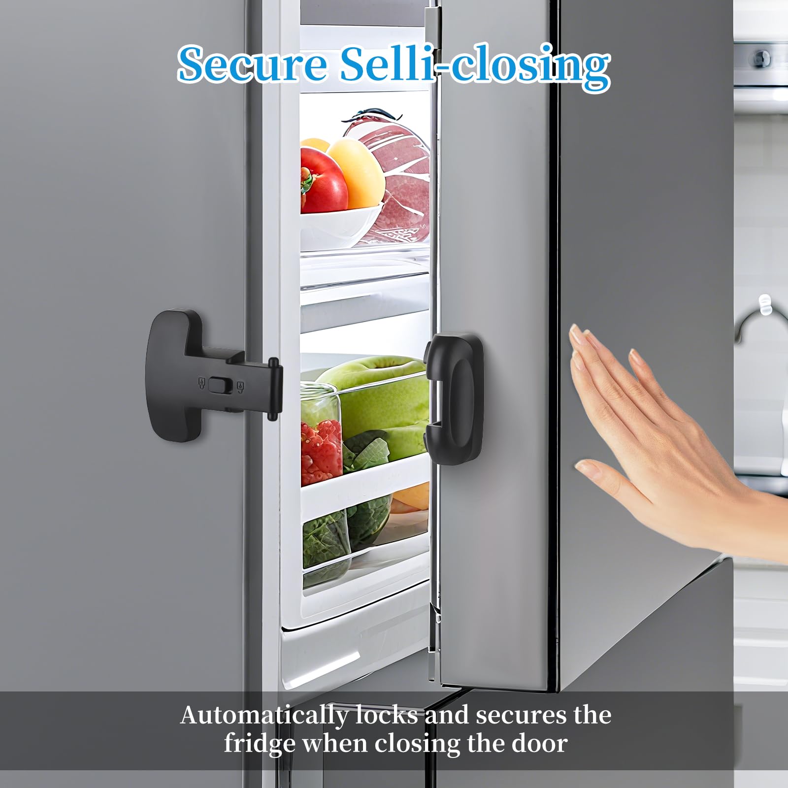 YCT fridge lock close-up shows the double-button unlock system.