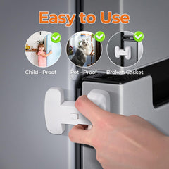 YCTMALL fridge lock adhesive tape demonstrates tool-free installation.