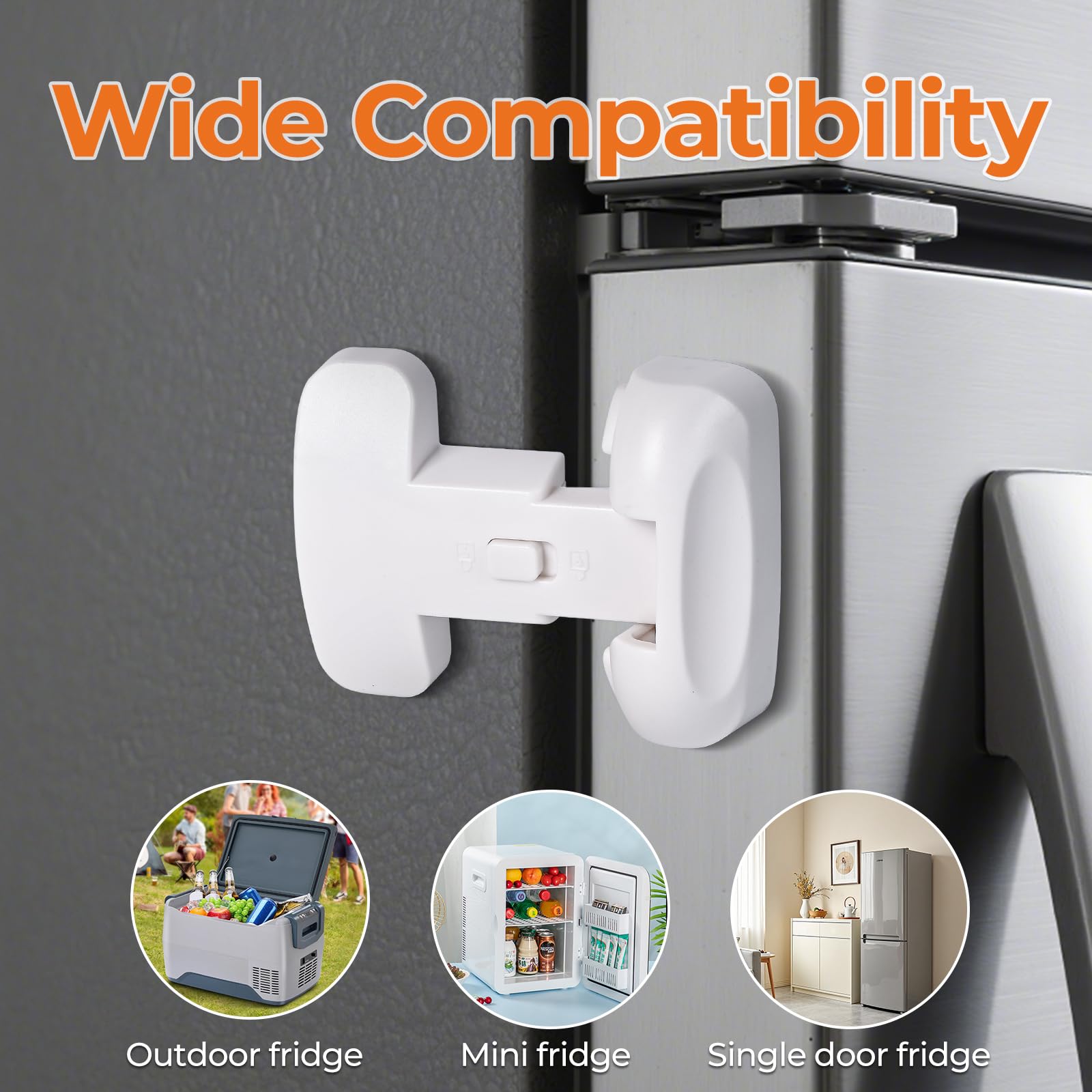 YCTMALL fridge lock mounted on freezer door emphasizes safety design.