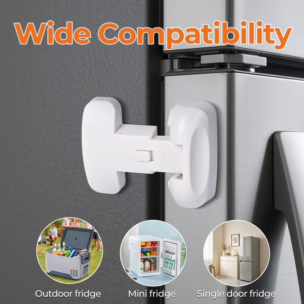 YCTMALL fridge lock mounted on freezer door emphasizes safety design.